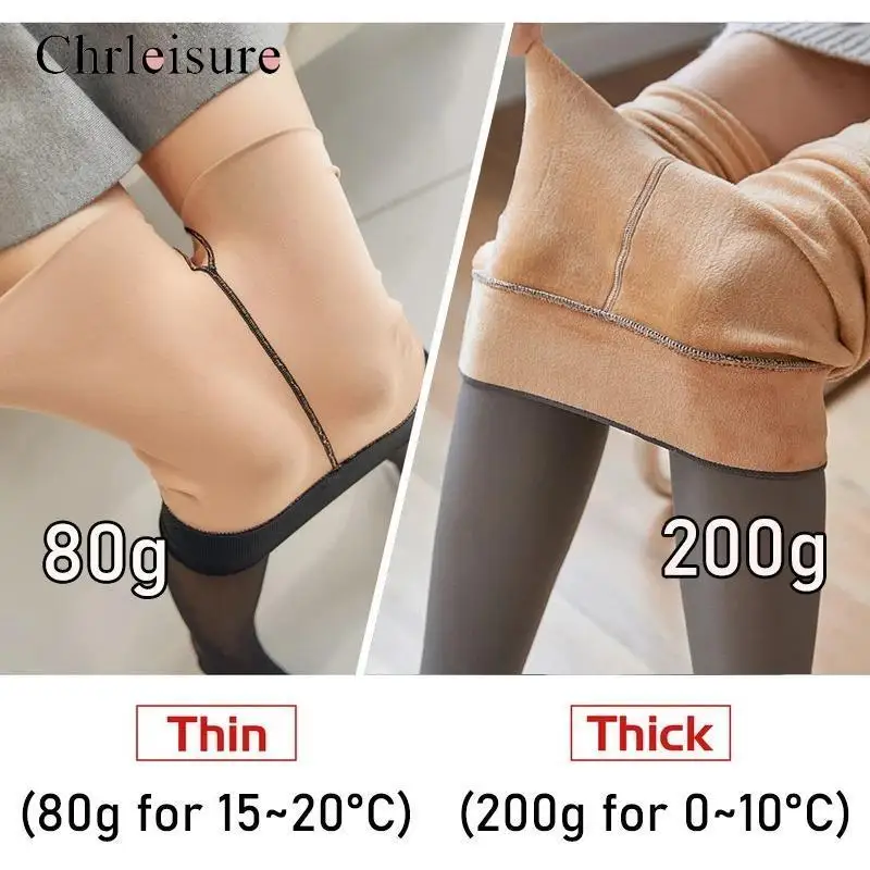 CHRLEISURE Stampe in pile Donna Addensare Veet Collant invernali Collant termoisolante falso traslucido Sexy_voghion.com