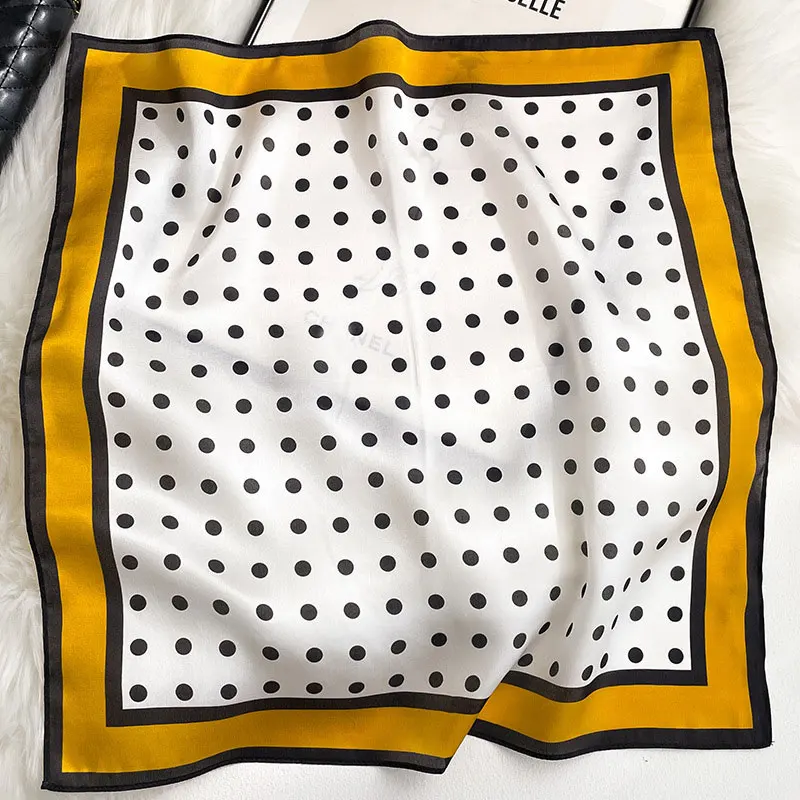 100% Pure Silk Square Scarf Women Dot Print Neckerchief Bandana