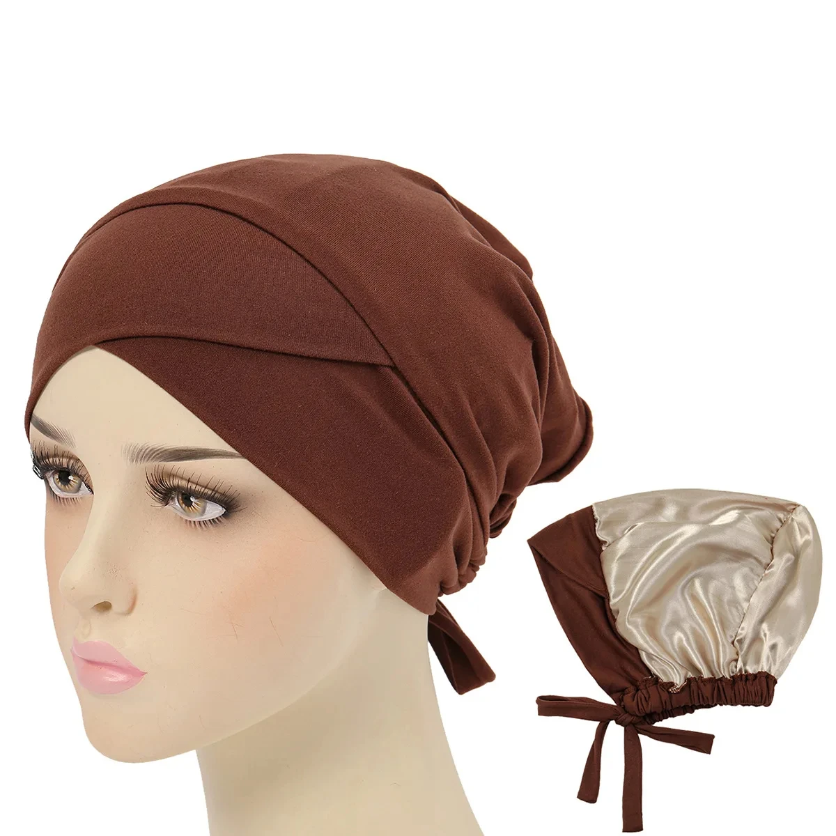 Elastic Hijab Undercap Lining Satin Turban Hats Back Tied Adjustable Head Wraps Head Scarf Chemo Cap For Women