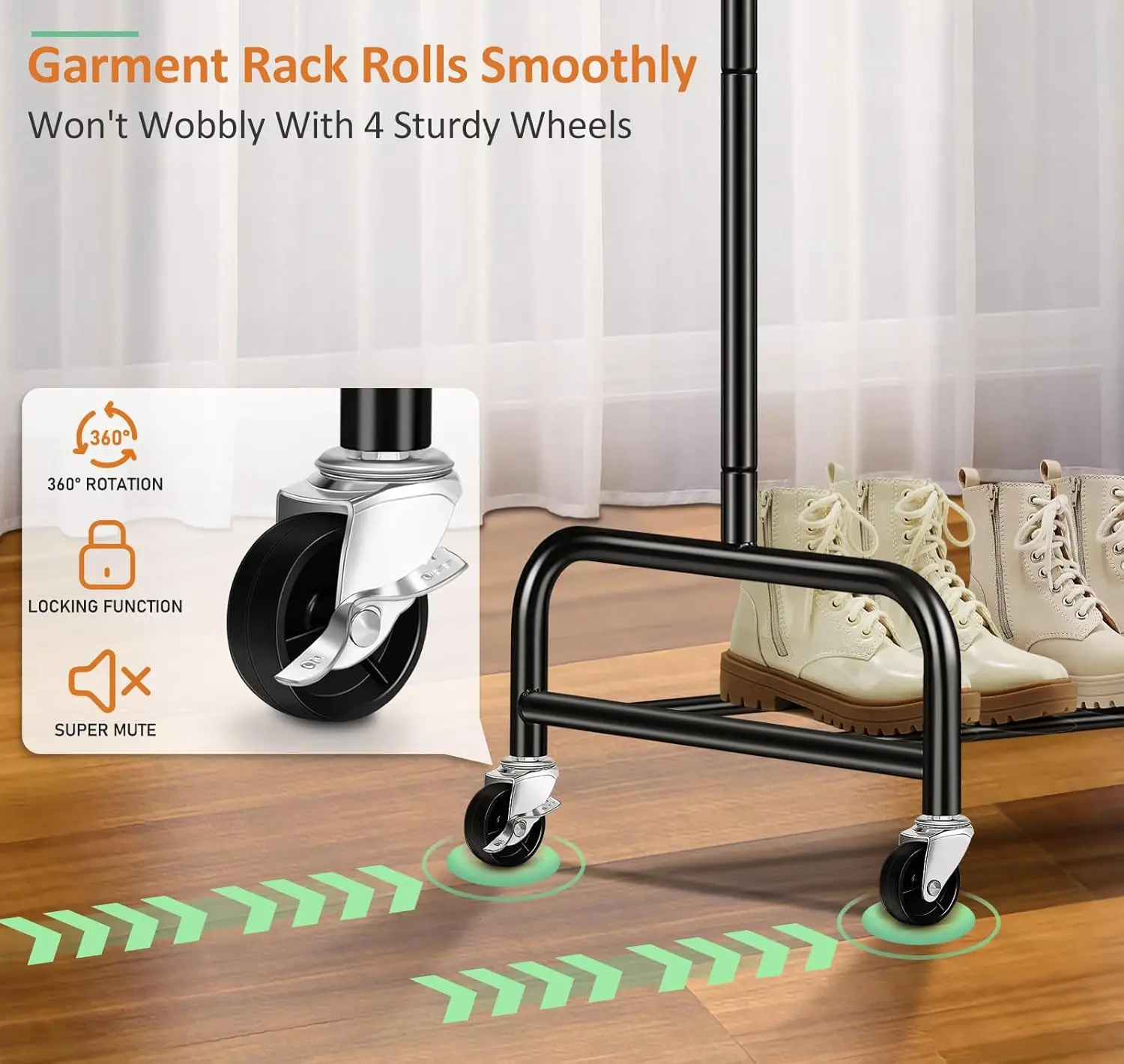 Heavy duty hanger, used for hanging hangers, 43 inch wide roll hanger, metal hanger with wheels used for storing various clothes 4