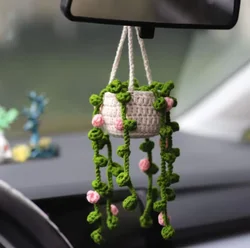 Handmade Crochet Succulent Car Ornaments - Cute Interior Accessories and Gifts (Pink)