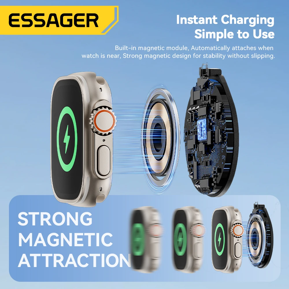 Essager Magnetic Charger For Apple Watch Series 9 8 7 6 5 Ultra 2 SE Fast Charging Cable Accessories For iWatch 9 8 7 6 5 4 3 2