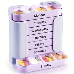 Spacious Weekly Pill Organizer with Detachable Daily Compartments - Sturdy and Portable Medication Planner (PURPLE)