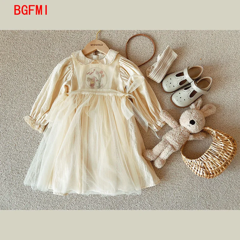 Girls Dress New Baby Kid Girl Spring Summer Dresses Collar Embroidered Yarn
