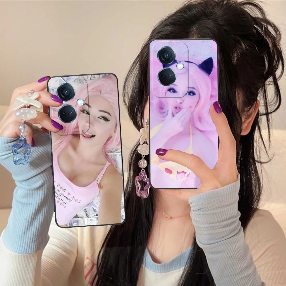 Belle Delphine Mobile Cell Phone Case For Oppo Find X5 X3 X2 A93 Reno 8 7 Pro A74 A72 A53 Black Soft Phone Cover Funda