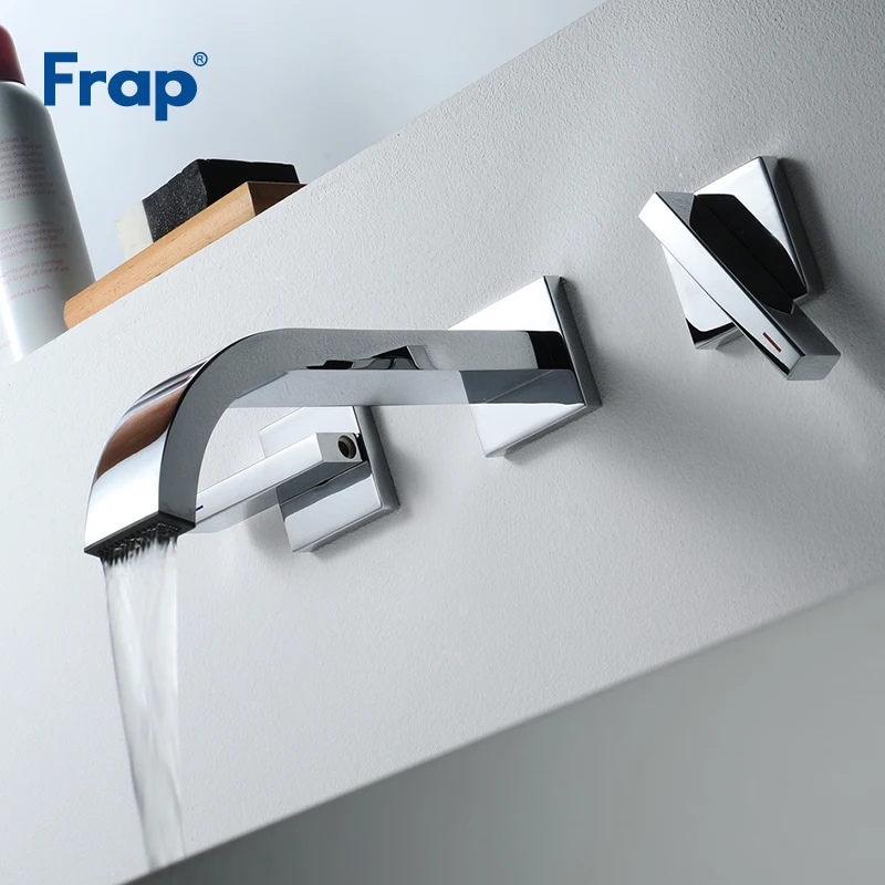 

Frap Wall Mounted Basin Faucet Chrome Basin Sink Tap Double Handle Cold And Hot Water Mixer Bathroom Accessories Y10165