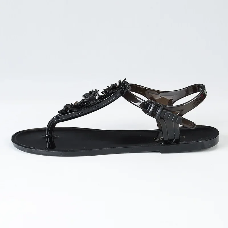 Women's Flat Jelly Sandals Comfort Water Summer Beach Jellies Thong Sandals Ladies Floral Flip Flops T-strap Slides_vogvips.com