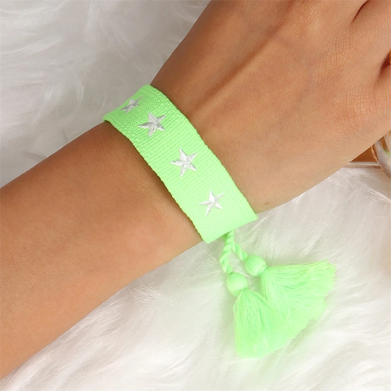Böhmen Stickerei Stern Quaste Armband für Frauen handgemachte verstellbare Seil geflochtene Armbänder Mädchen Party Urlaub Schmuck Geschenke – Detail 3