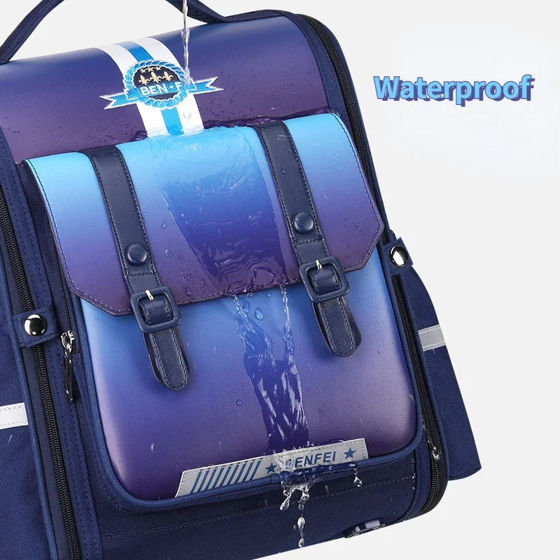 Grade 1-6 Children Fashion British Style Large Capacity Backpacks New Primary Girl Boy PU Waterproof Simple Schoolbags with Belt