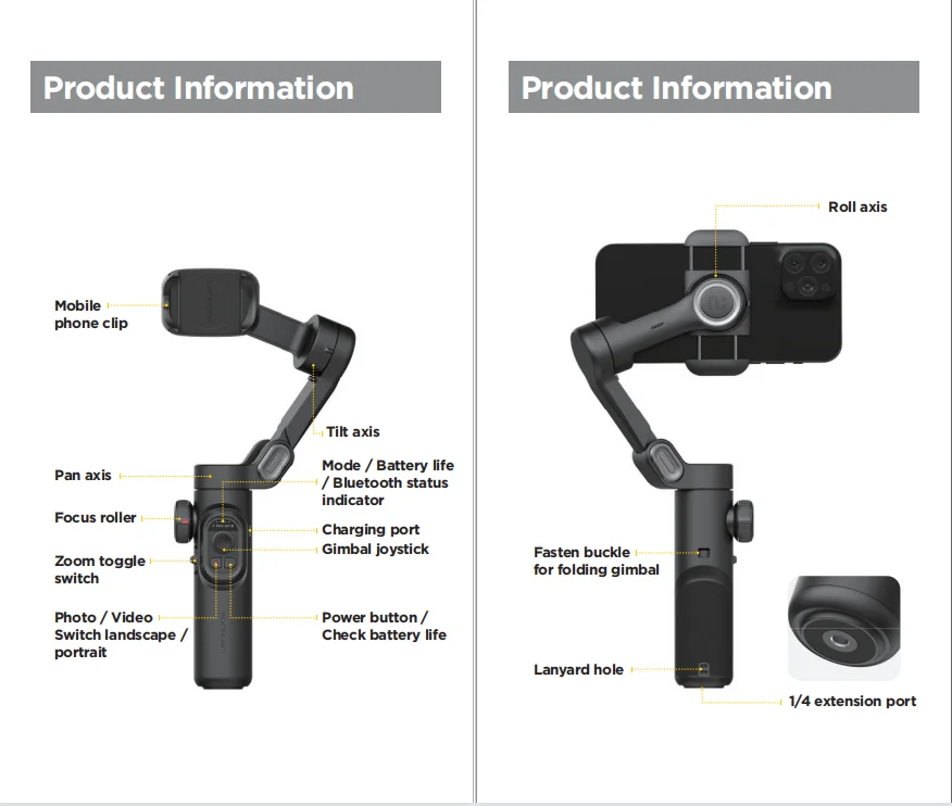 AOCHUAN 3-Achsen Handheld Gimbal Stabilisator SmartXE für Smartphone für iPhone Android mit KI-Gesichtsverfolgung für TikTok Vlog – Detail 3