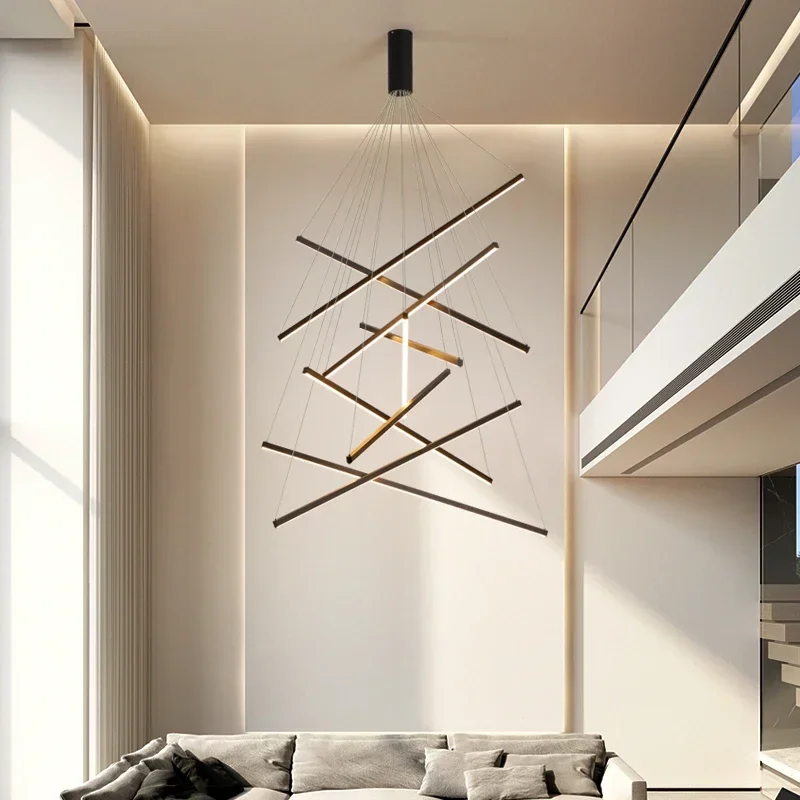 

Stair Chandelier Simple Modern Duplex Building High-Rise Empty Living Room Hall Creative Personality Strip Led Line Light