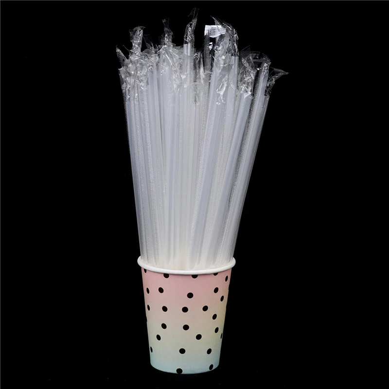 Clear Individually Wrapped Drinking Pp Straws Tea Drinks Straws Smoothies Jumbo Thick Holiday Event Party 100pcs disposable plastic straws