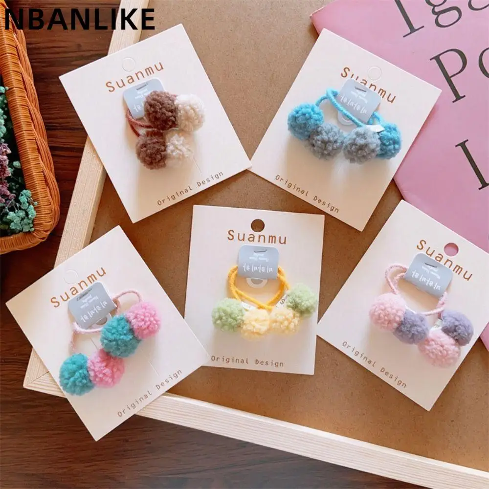 

1 Pair High Elastic Plush Hair Tie Fashion Lovely Ponytail Hairball Hair Rope Daily Rubber Band