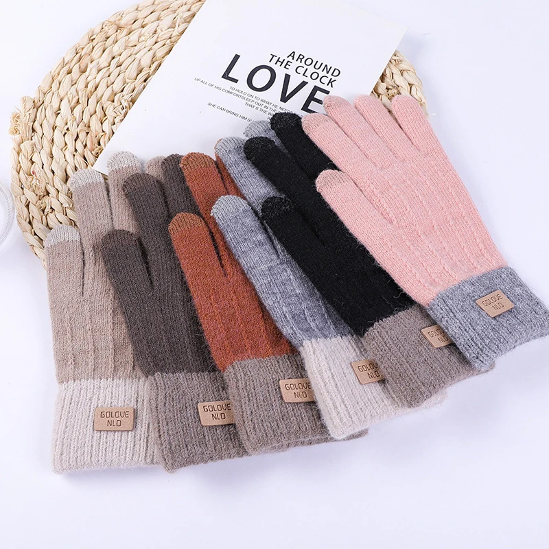 

Men'S Women'S General Adult Gloves Winter Warm Knitting Wool Plush Thickened Alpaca Material Touch Screen Full Finger Gloves