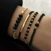 4Pcs/Set Fashion Black Glass Stone Bracelets For Women Boho Handmade Jewelry Accessories 1