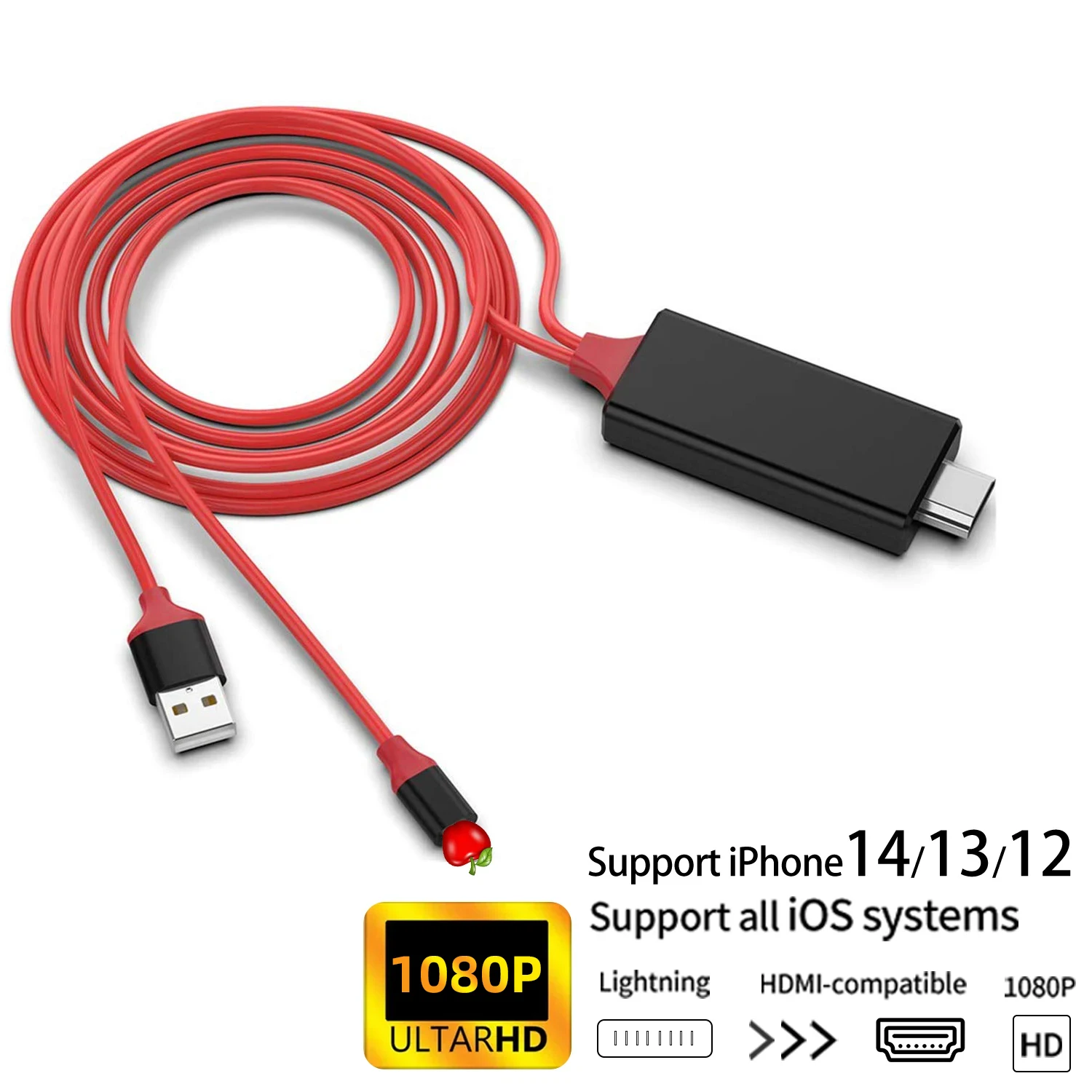 1080P HDTV Cable TV Digital AV Adapter for iphone to HDMI-compatible Cables for iphone 8 7 8plusX XR XS 11 for ipad Mini Air Pro