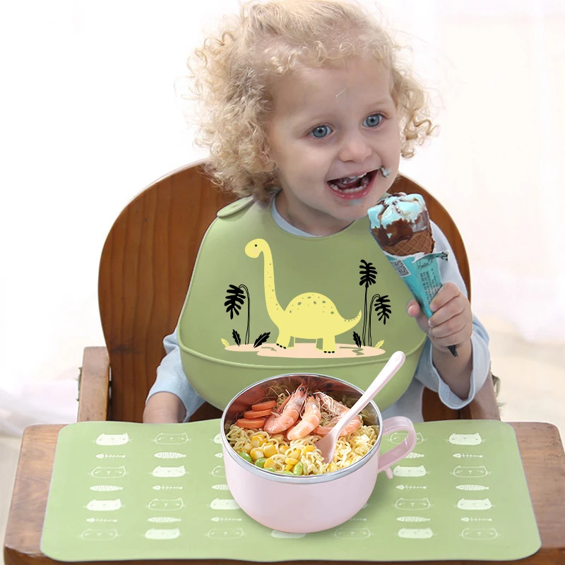 Silicone Bib Silicone Feeding Bib Baby Bib Feeding Bib Newborn Silicone Bib Adjustable Animal Printed Picture Waterproof Girl Boy Lunch Feeding Stuff Children Soft Edible Towel Drops