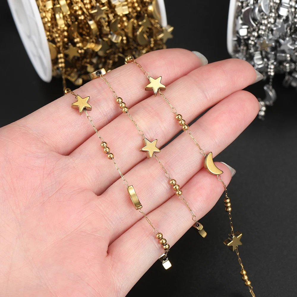 1m Stainless Steel Chain with Star and Moon Beads