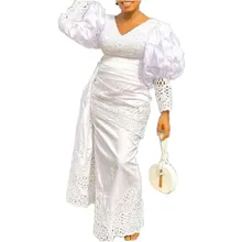 

White Elegant Party Evening Dress Fashion Dashiki Long Maxi Dresses Ankara Robes African Dresses For Women Spring 2022 Vestidos
