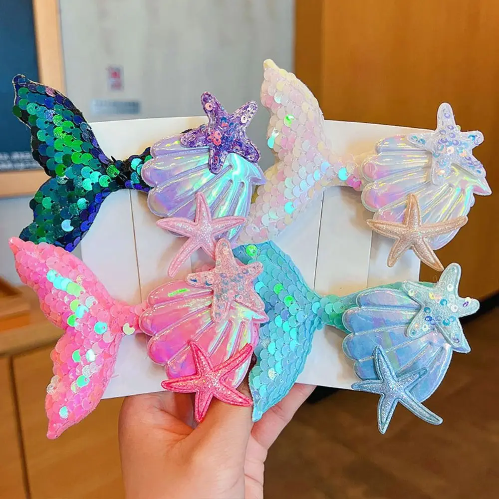 

1PCS Mermaid Tail Hair Clips Colorful Sequin Hair Clip Starfish Shell Cartoon Hair Pin Hair Styling Tool Hair Accessories