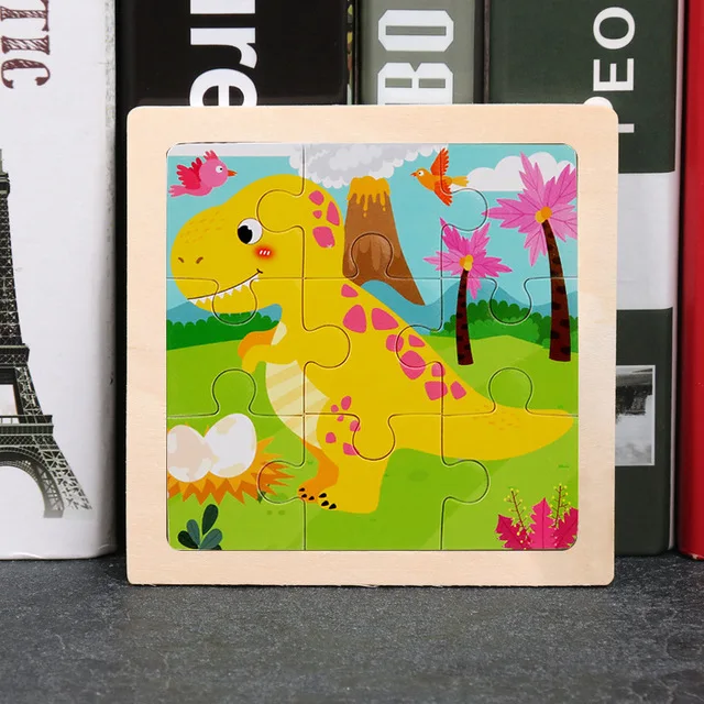 9-Piece Mini Wooden Jigsaw Puzzle Set - Montessori Educational Board Game