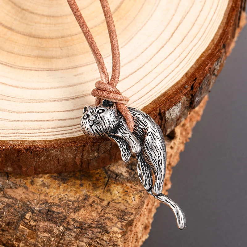 

Винтажное креативное ожерелье с подвеской в виде кота для мужчин и женщин, Регулируемая Веревка в стиле панк, аксессуары