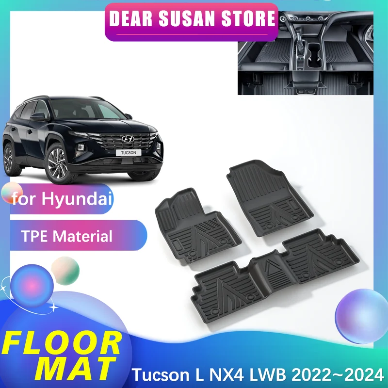 Custom Fit 3D Floor Mats For Hyundai Tucson 2022-2024 - All Weather, Heavy Duty, Black TPE Mats (1st & 2nd Row Set) - View #6