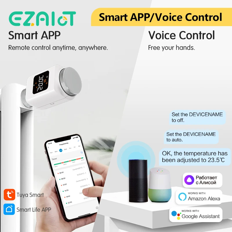 Smart Thermostat EZAIOT Tuya ZigBee Thermostat Radiator Actuator Smart TRV Thermostatic Valve Temperature Controller Support Alexa Google Home