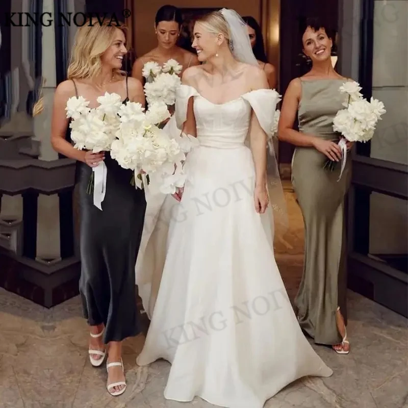 

KING Sweetheart Off The Shoulder A-Line Wedding Dresses For Woman 2024 Backless Satin Floor Length Bride Gown Vestido De Novia