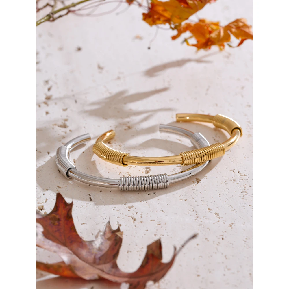 Yhpup 57mm 18K Plated Stainless Steel Round Cuff Bracelet