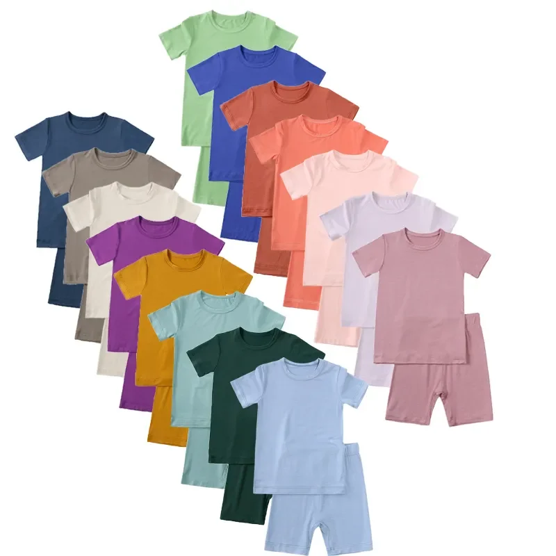 Kids Bamboo Fiber Clothes Set Short Sleeve Pajamas Top Shorts Loungewear Sleepwear