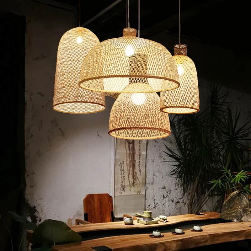 

New Chinese Bird's Nest Lampshade Chandelier Hotel Restaurant Staircase Japanese Tatami Rattan LED Bamboo Furniture Decoration