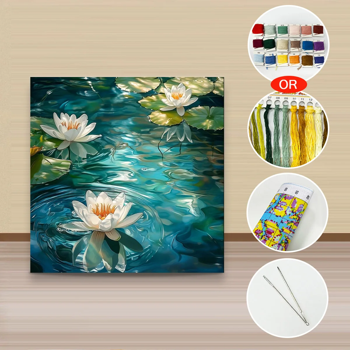 1 Stück 40x40 cm/15,74 Zoll, 11CT/14CT Kreuzstich-Set, DIY Valentinstagsgeschenk, Stickerei-Set für Festlichkeiten, Kristall-Lotus