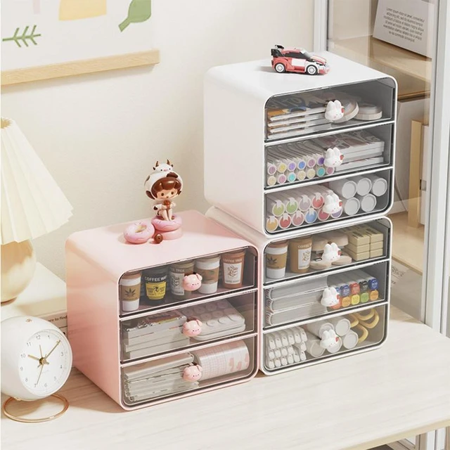 Cute Desktop Storage Box, Transparent Small Drawer Desk, Plastic Mini Storage  Box, Rabbit Stationery Storage Box