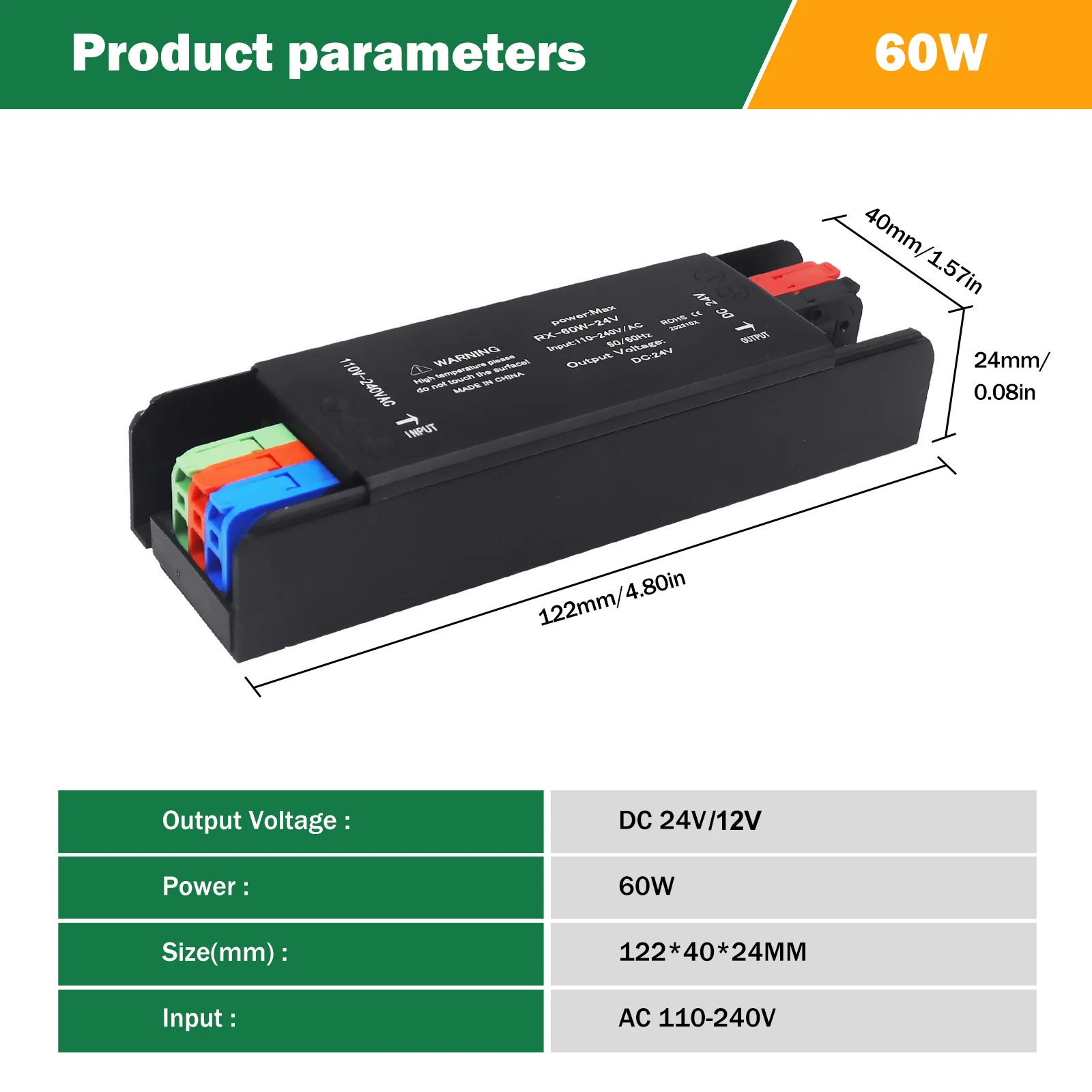 ממירים דקים מאוד לתאורה 110V 220V ל-12V 24V 60W 100W 200W 300W 400W לספק כוח לסטריפ LED של CCTV