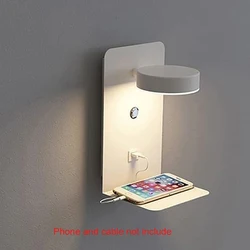 Modern LED Wall Light with Built - In USB Charger and Switch for Bedroom or Living Room (WHITE)