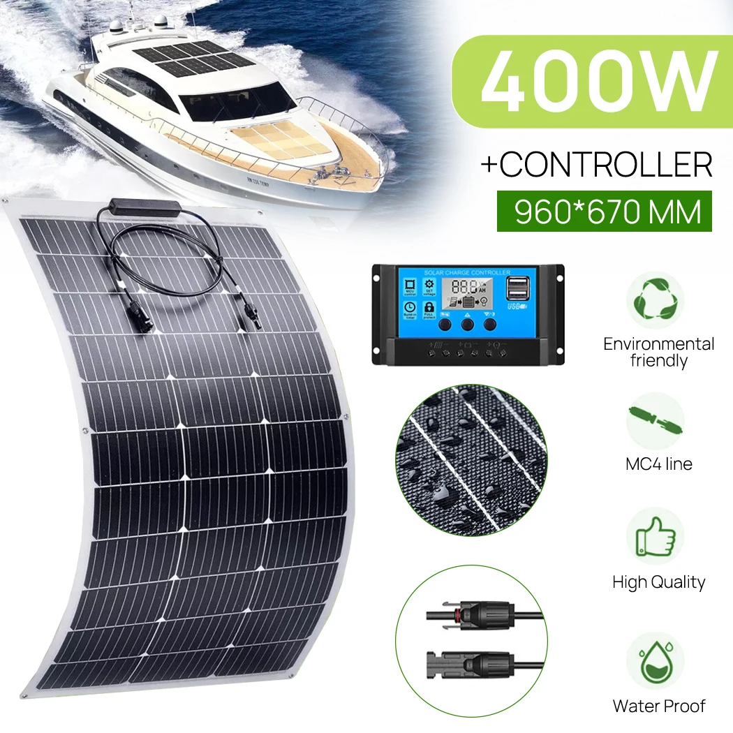 PORIYA 400W 12V  Flexible Solar Panel Mono Home Caravan Camping Charging 20A Controller