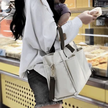 Borsa a mano Borsa per mamma in stile coreano Borsa per pannolini con tracolla regolabile di grande capacità Borsa a tracolla per uscire in tela casual da donna