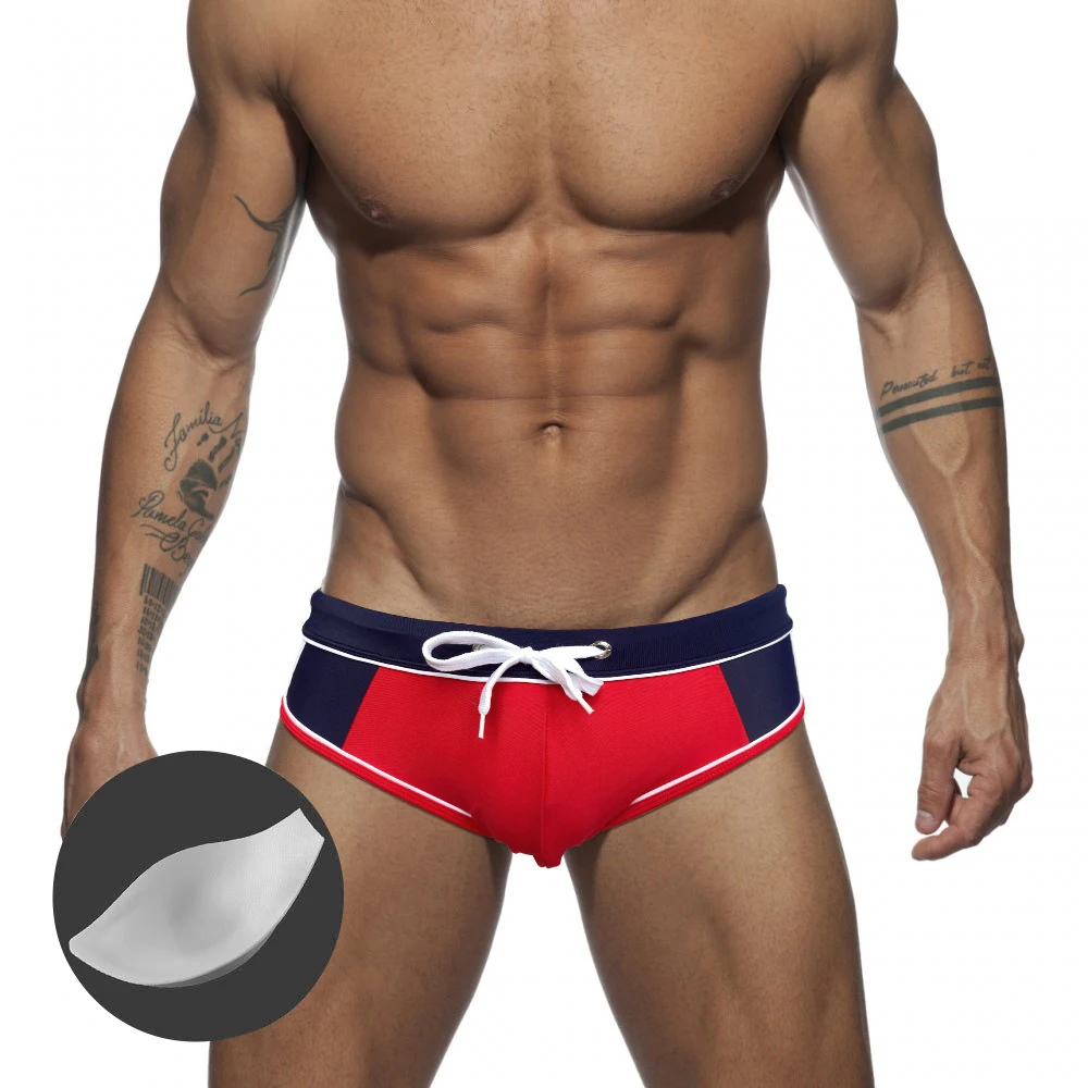 

Men's With Push Pad Solid Color Stitching Swimming Trunks Europe America Fashion Sexy Bikinis Summer Beach Surf Quick Dry Briefs
