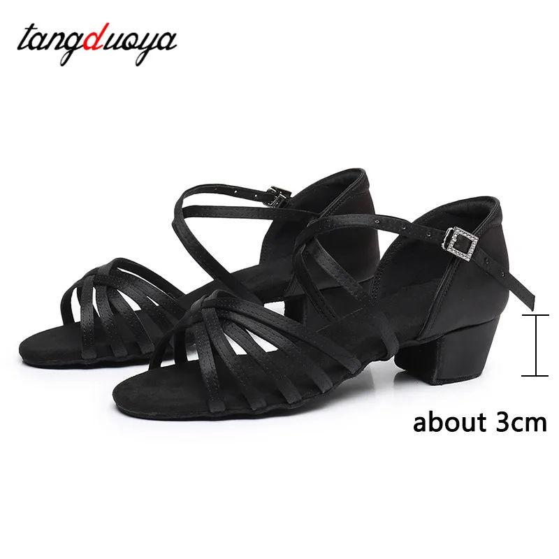 New women children Latin Dance Shoes High quality Ballroom Salsa Dancing Shoes Low Heels 3cm Tango Salsa indoor silk Dance Shoes 5