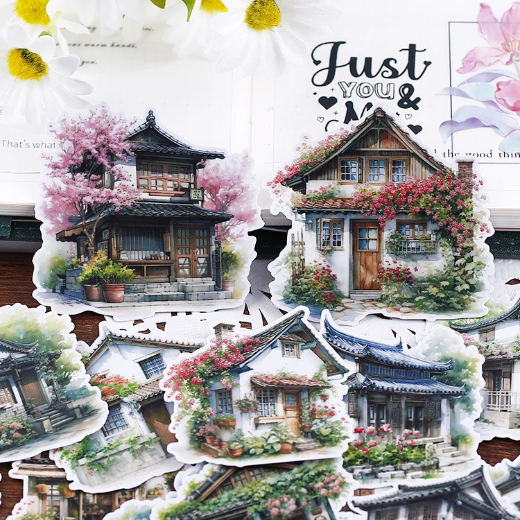 15pcs Cute Journal Notebook Stickers - Flower Meets Southern China, Retro and Cute Designs Waterproof Stationery Supplies