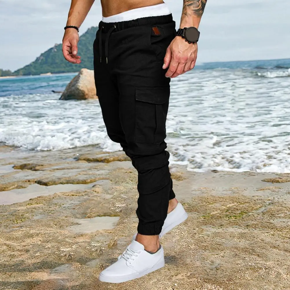 Men Cotton Pants Men's Cargo Pants with Ankle-banded Design Multiple Pockets Elastic Waist for Gym Training Outdoor for Comfort 2