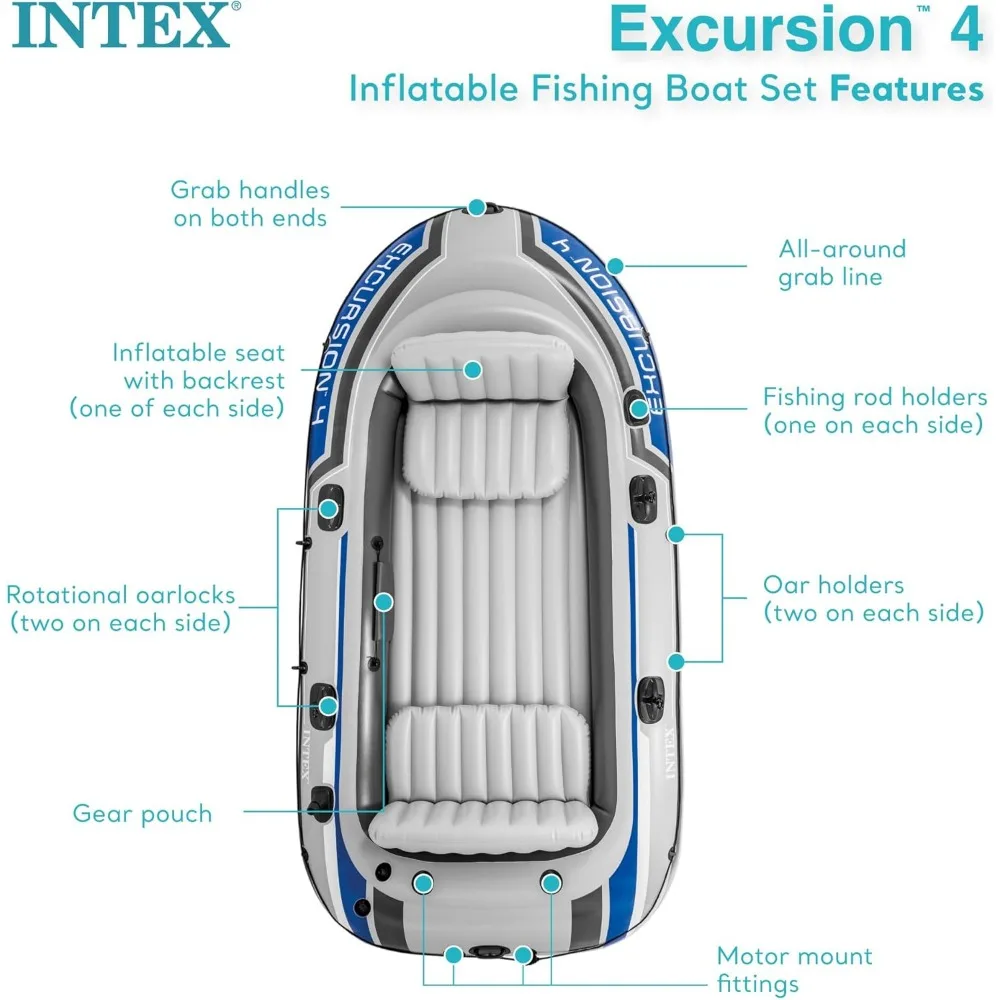 Excursion Inflatable Boat Series: Includes Deluxe 54in Boat Oars and High-Output Pump – SuperTough PVC 5