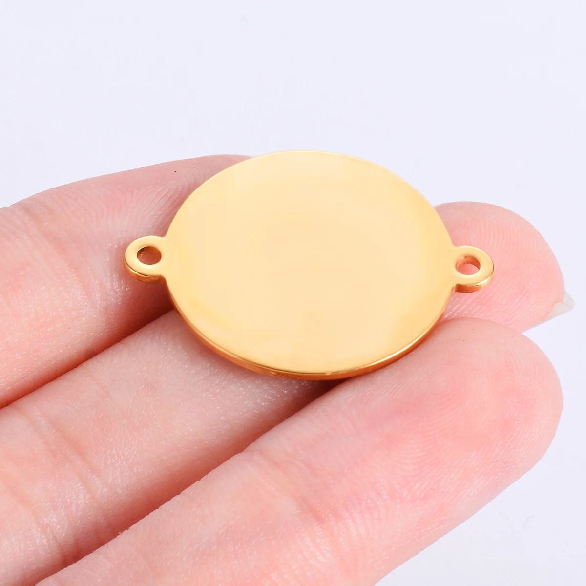 20-Piece Gold Stainless Steel Round Blank Stamping Tags with Dual Loops