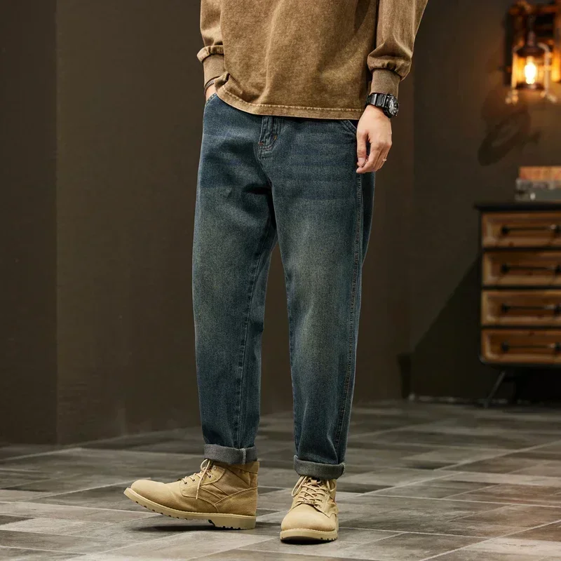 Baggy Jeans Mew Wide Pants Loose Fit Harem Pants Casual Fashion Patched Pockets Oversize Men\'s Trousers New Jeans Kpop