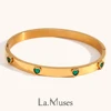 La.Muses Sweet Romantic Green Clear Heart Zircon Can Be Opened Premium 18K Gold Plated Stainless Steel Bangles For Women Jewelry 1
