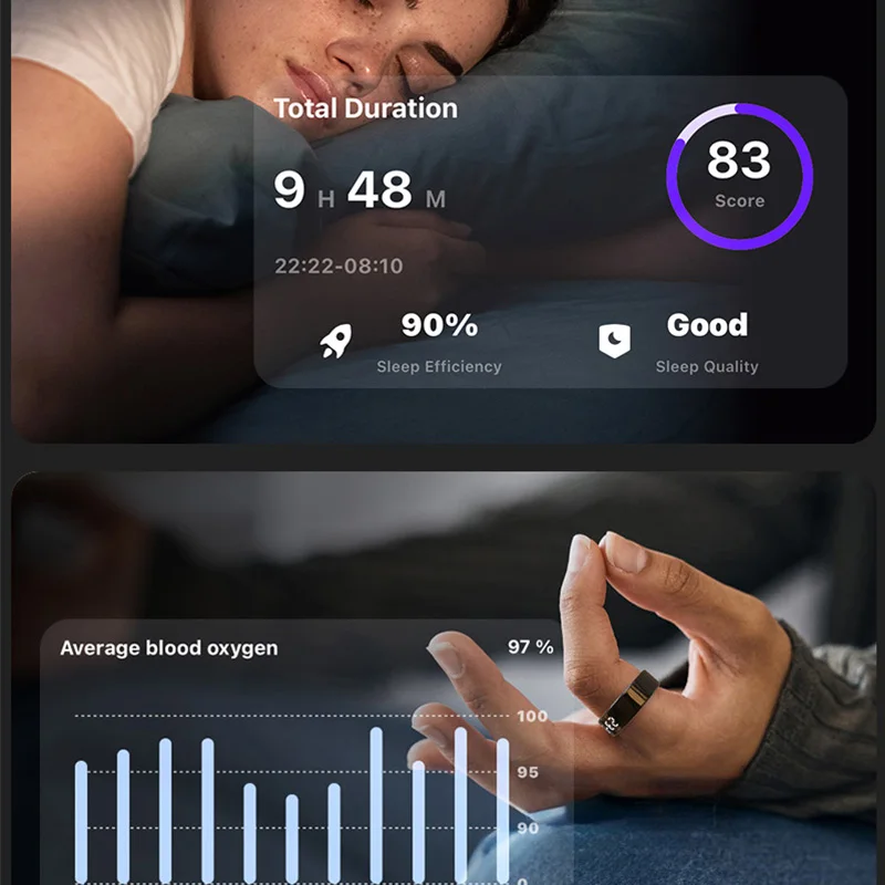 Touch Display Smart Ring R11C with Charging Box-1ATM Waterproof Step Health Tracker 5.2 BLE Heart Rate Blood Oxygen Monitor 5