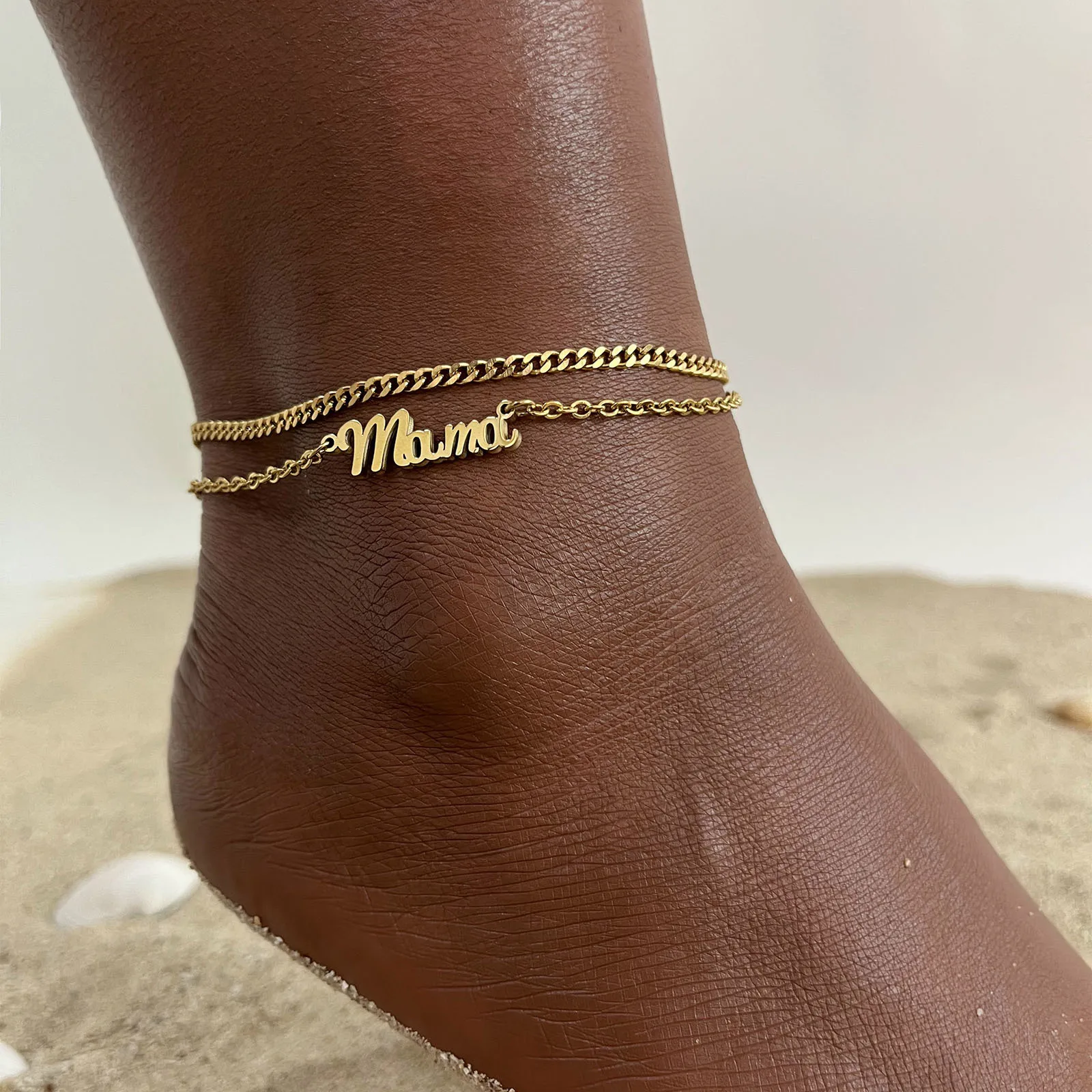 Vnox Customized Name Anklets for Women, Gold Color Stainless Steel Personalized Chain Ankle Bracelet Foot Jewelry,Gifts for Her