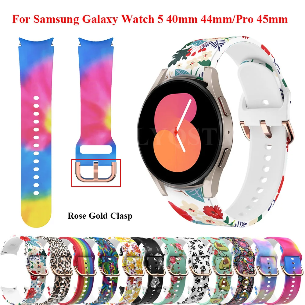 

Силиконовый ремешок с принтом для Samsung Galaxy Watch 4 Classic, спортивный браслет для Galaxy Watch 5 40 44 мм/Pro 45 мм, 20 мм