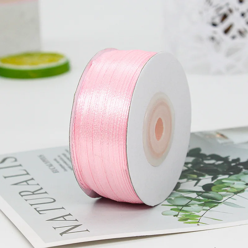50 Yard Wide 0.3cm 3MM Thin Fine Ribbon Satin for Gift Packing Wraping DIY Handmade Bow Rope Material Jewelry Making Findings